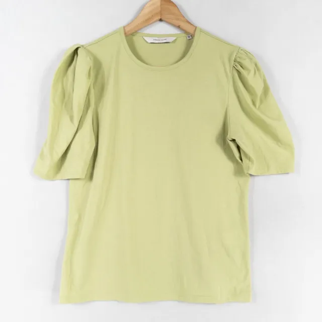 Rebecca Taylor Shirt Womens Small Green Cotton Blend Jersey Knit Puff Sleeve