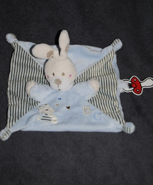 Doudou Plat Lapin Bleu ABC NICOTOY KIABI SIMBA TOYS Attache Tétine TTBE