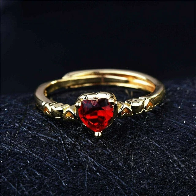 Heart Cut Lab-Created Red Garnet Women's Engagement Ring 14K Gold Plated Silver
