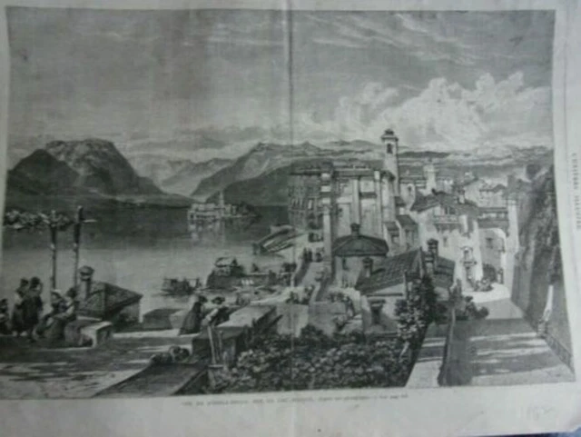 GRAVURE SUR BOIS 19ème VUE DE L ISOLA BELLA SUR LE LAC MAJEUR ITALIE