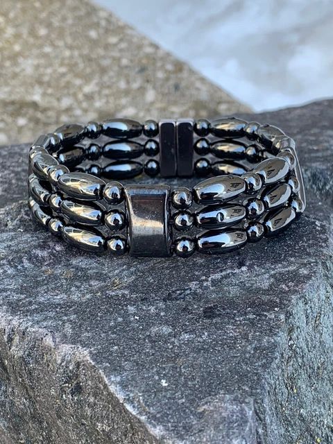 Men’s Women’s 100% Black Magnetic Bracelet Anklet Powerful Clasp 3 row