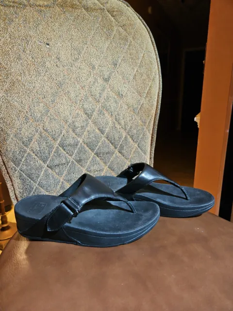 Fitflop Sarna Women's Black Leather Slip On Thong Flip Flops Sandals Shoes 8