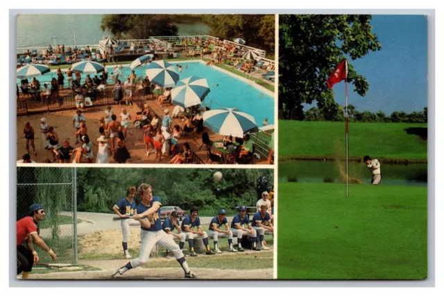 Genoa City WI Wisconsin Nippersink Resort Multi View Golf Pool Chrome Postcard