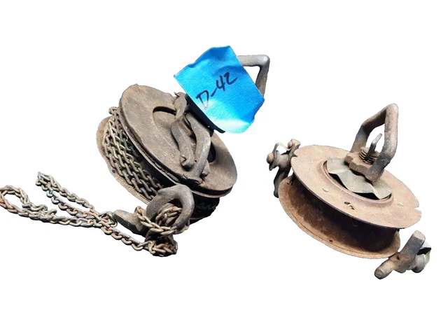 (2) VINTAGE Ceiling Oil Lamp Pull-Down Retractor Pulley Fixtures Parts D42