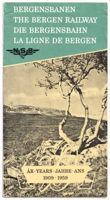 Vintage NSB Bergen Railway Norway Map Travel Brochure Trains Bergensbanen 1959