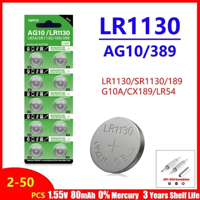 10-50Pcs AG10 LR54 Cell Coin 1.55V SR54 389 189 LR1130 SR1130 Button Batteries