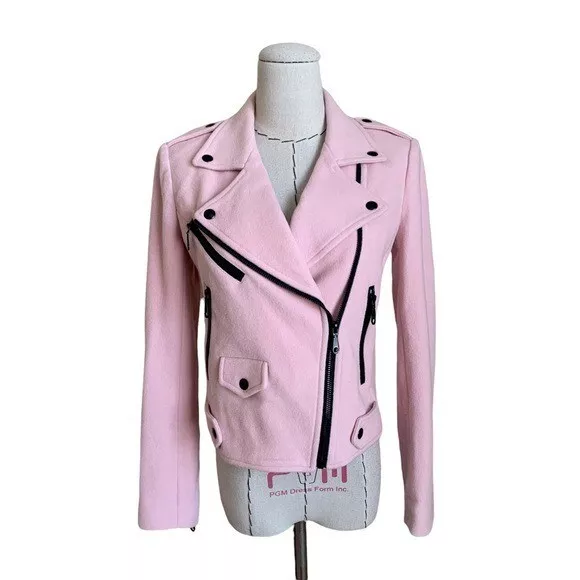 NWT Rebecca Minkoff Pink Wes Wool Blend Moto Jacket XS