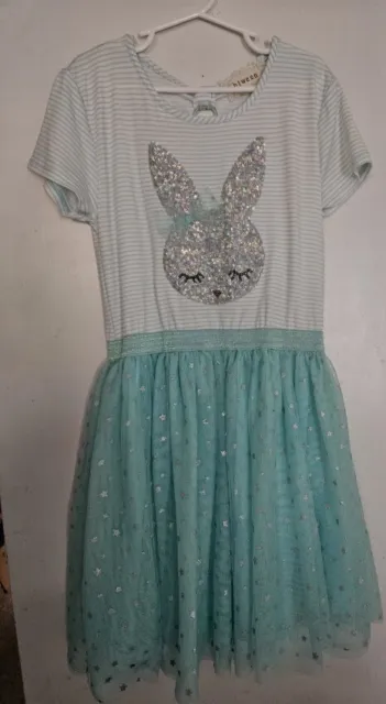 BTWEEN Blue Green Striped Sequined Bunny Tutu Dress Girls Size 8