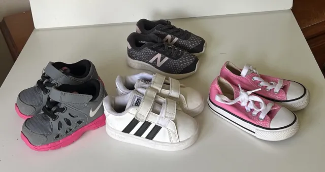 4 Pairs Of Girls Toddler Shoes Nike, Adidas, Converse & New Balance - Size 5