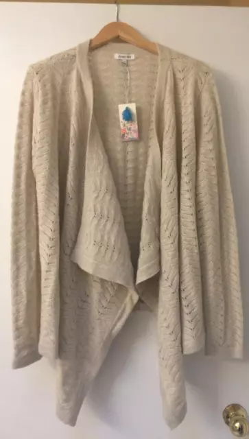 Johnny Was Cashmere Draped Camille Cardigan, Cream, L, NWT