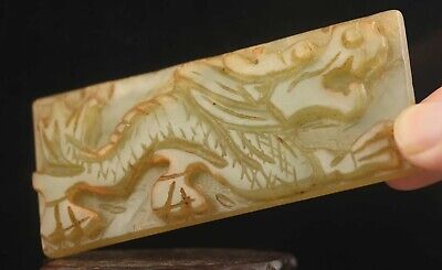 Chinese old natural jade hand-carved statue dragon pendant