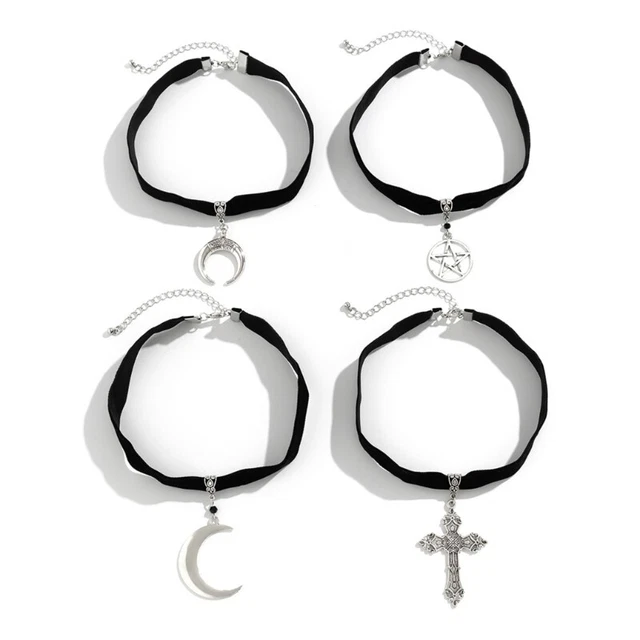 4Pcs Crucifix Pendant Necklace Moon Star Clavicle Chain Choker Jewelry for Women