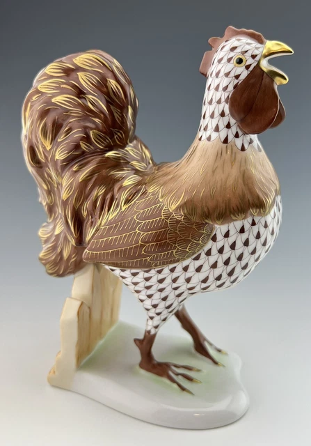 🦋 NEW HEREND Large Kingdom Classic ROOSTER Chocolate Fishnet Bird Figurine