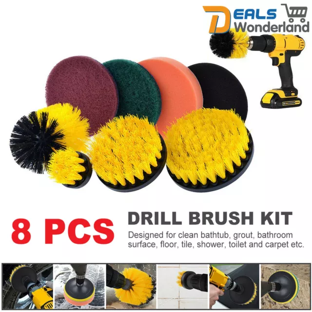 3/8PCS Drill Brush Scrub Pads Power Scrubber Cleaning Kit All Purpose Cleaner