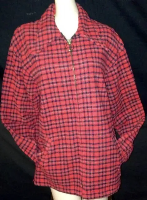 Vintage 1960’s Red PLaid Flannel SEARS / KINGS ROAD Zip Up CPO Jacket in a Sz M