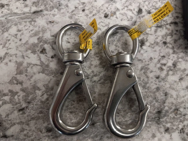 3/4" Swivel Eye Stainless Steel Finish Boat Snap Hook (x2) latch tie rope chain