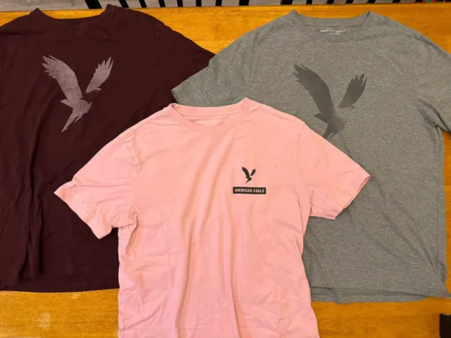 American Eagle Graphic T Shirt Mens Medium Pink/Gray/Maroon Lot Of 3