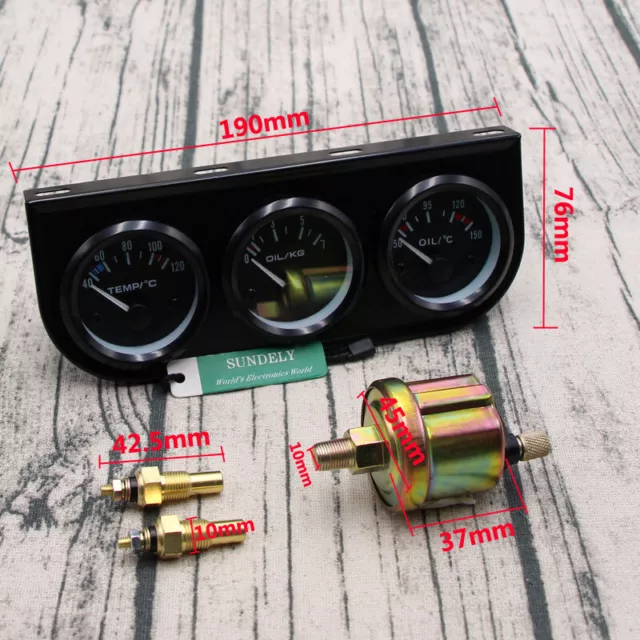 2″ Car Auto Black Face Triple Gauge Set Oil Pressure Oil Temperature Water Temp 2