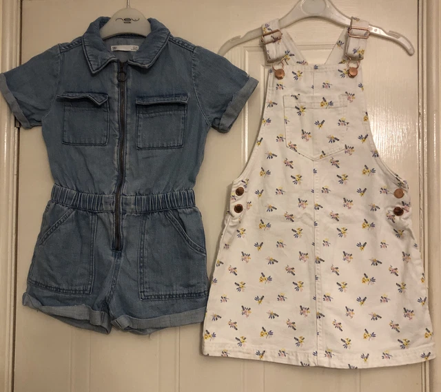 Girls Bundle Age 6-7 Denim Dungarees & Dungarees Dress M&S Summer Spring Outfits