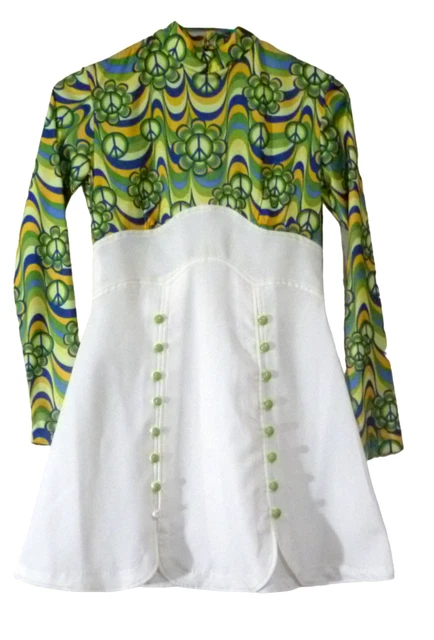 Pre-Owned Jet Lag Vintage Peace Blue/Green/Yellow Small Dress