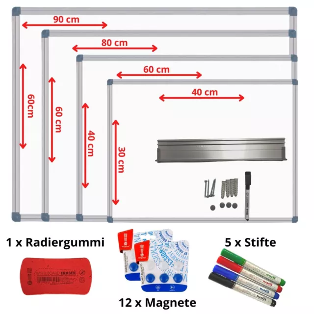 Magnettafel Magnetwand mit Alurahmen Und Stifteablage + Marker + 12 Magnete