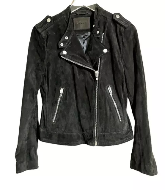 BlankNYC Black Suede Leather Moto Jacket Zip  Asymmetrical Cropped SZ M New