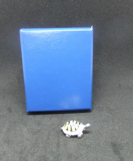 Saturno Solid Sterling 925 Hallmarked Silver & Enamel Miniature Tortoise Figure