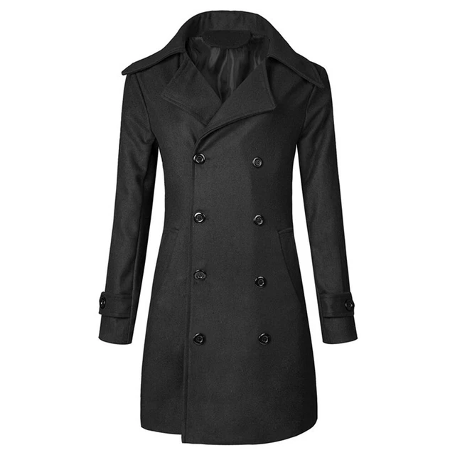 Mens Warm Formal Trench Coat Double Breasted Winter Long-Jacket Overcoat Outwear