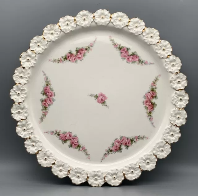 Toll Max Rösler 4-Rosen Kuchenplatte sehr selten 31cm Jugendstil mit Blumenrand