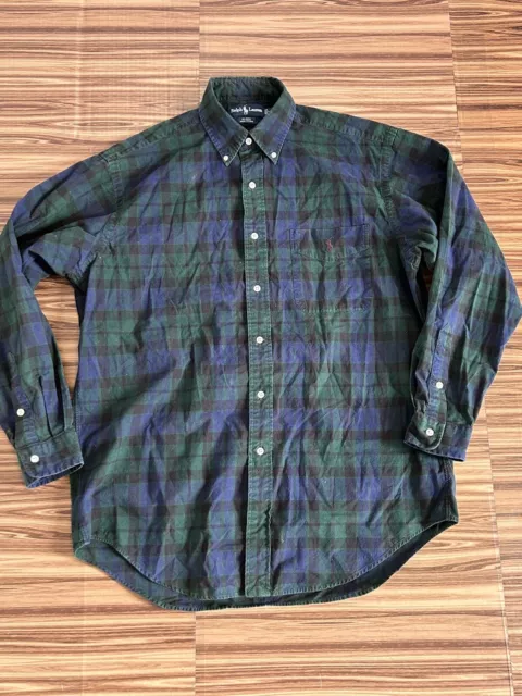 Polo Ralph Lauren Blaire Men's Long Sleeve Button Down Plaid Blue Green sz Med