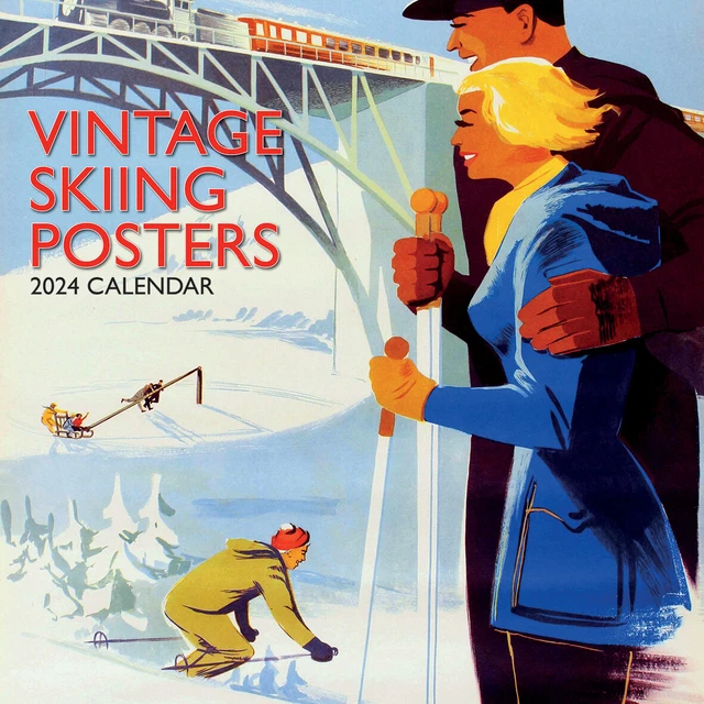 VINTAGE SKIING POSTERS 2024 Square Wall Calendar 16 Months Arts