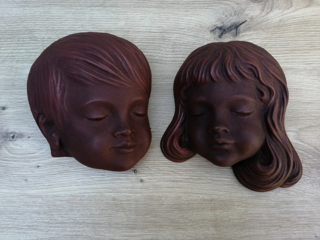 Achatit 2x Wandmaske Mädchen 17 x 14,5 cm und Junge 16 x 14 cm