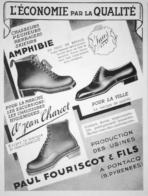 Publicité 1934 Chaussure En Peau De Squale Pour Chasseurs Pêcheurs  - Charcot