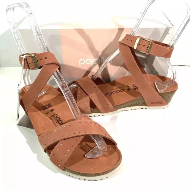 Papillio Lola Women’s Size 7 (EU38)N Fit Earth Red Rivets Nubuck Wedge Sandals