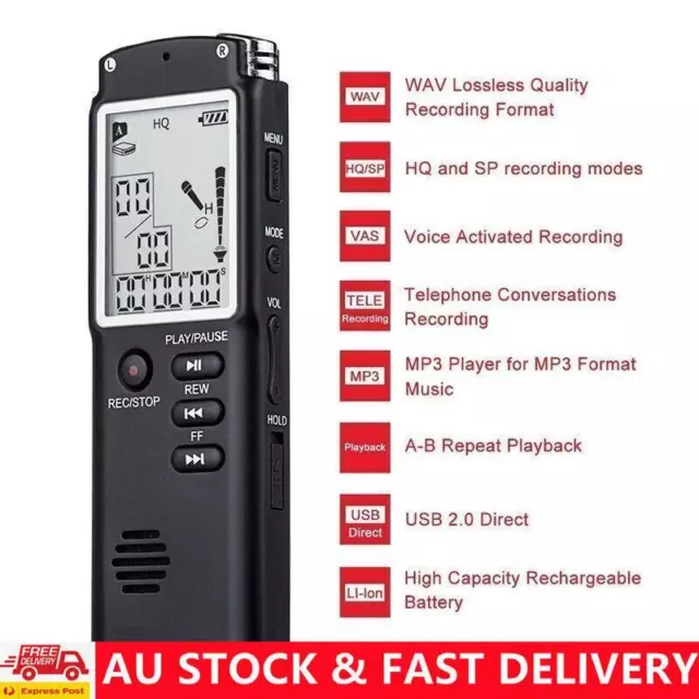 360° Digital Voice Recorder Mini Dictaphone Lecture Meetings Audio MP3 Player