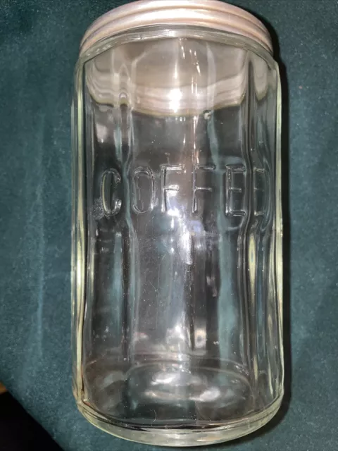 Vintage Glass Panel Embossed COFFEE HOOSIER Canister Jar w/metal Lid 7" Tall