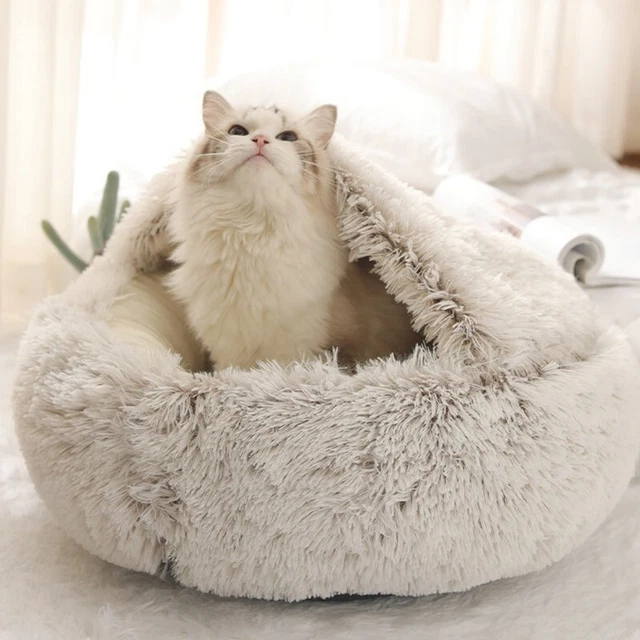 Bed Pet Donut Plush Cat Dogs Calming Sleeping Kennel Bed Fluffy Soft Warm Comfy