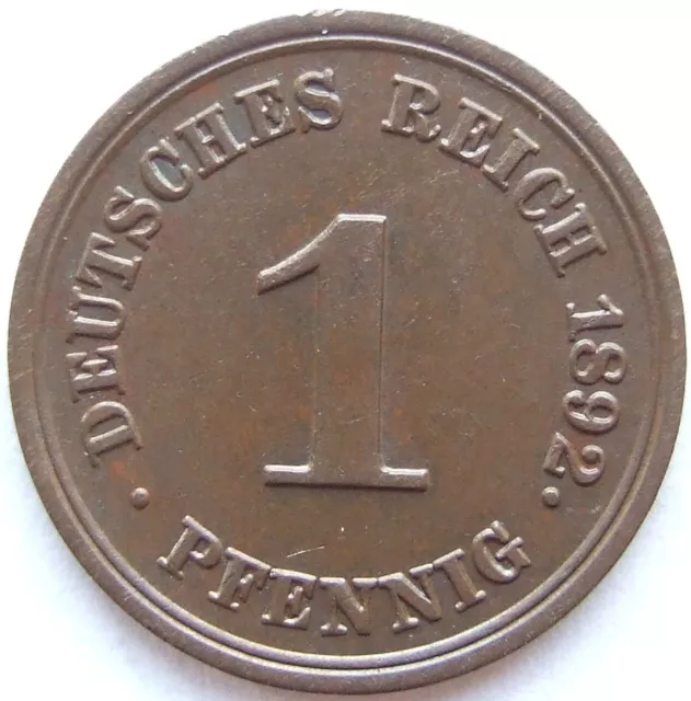 Moneta Reich Tedesco Impero Tedesco 1 Pfennig 1892 E IN Extremely fine /