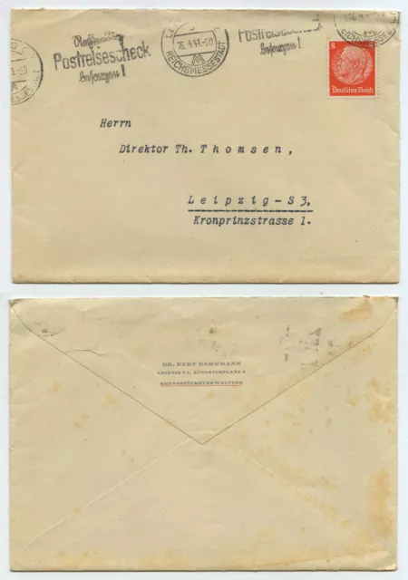 72115 - Mini-Beleg - Leipzig 16.4.1941 - Stempel: Rechtzeitig Postreisescheck...