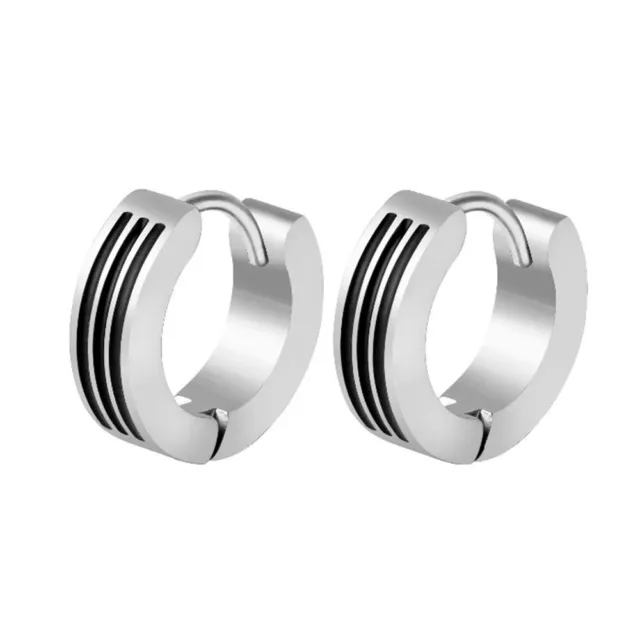 Zense - Pendientes de acero para hombre y esmalte negro acanalado ZE0007