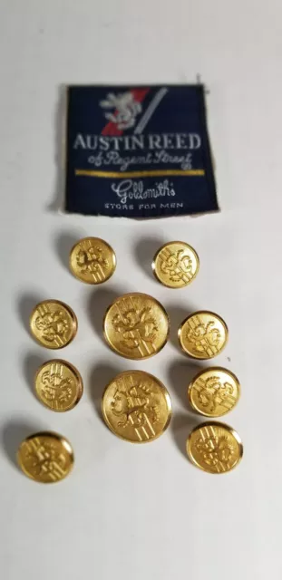 10 Austin Reed Gold Tone English Lion Jacket Replacement Buttons Good Used Cond.