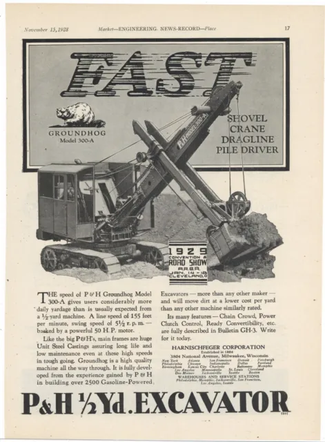 1928 Harnischfeger Ad: Model 30 P&H 1/2 Yard Excavator - Milwaukee