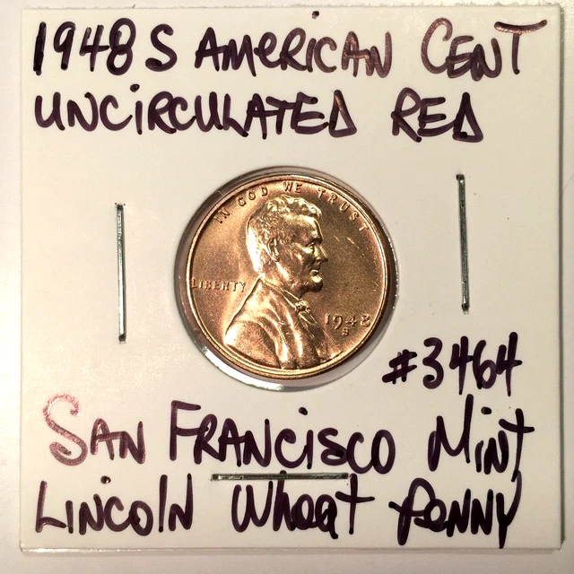 1948 S American Cent Uncirculated Red Lincoln Wheat Penny San Francisco Mint