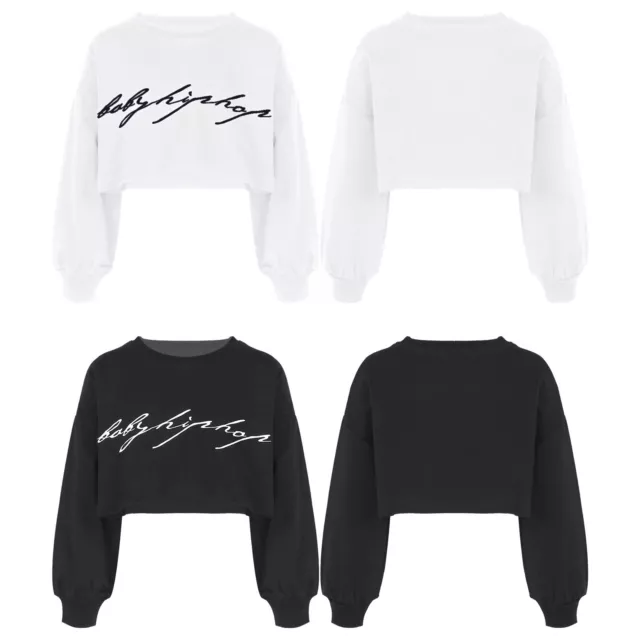 Kids Girls Long Sleeve Hip Hop Jazz Dance Crop Tops Tank Tops Athletic T-Shirts