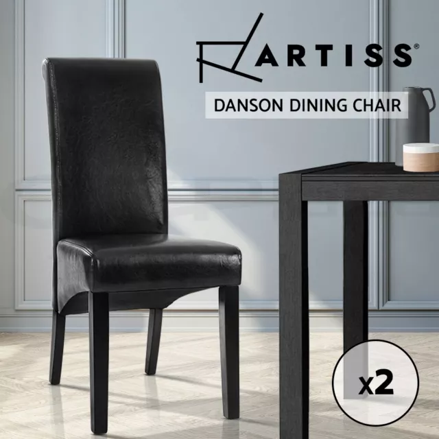 Artiss 2x Dining Chairs Leather Pad High Back Chair Wood Kitchen Cafe Black