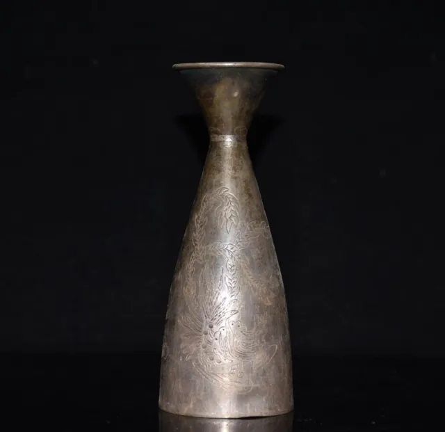 Collect OLD China sterling silver hand shallow carved wine pot vase decoration
