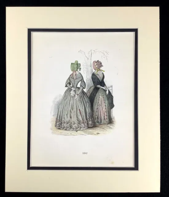 Antiguo Moda Estampado Fino Mujer Ropa Vestidos Victoriano Traje Estilos 1842