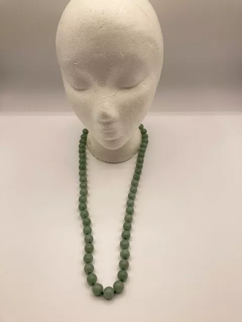 Vintage Green Jade Bead Necklace 26"