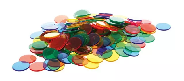 Counters 200 Transparent 19mm  5 Colours Maths Games Teacher Resource