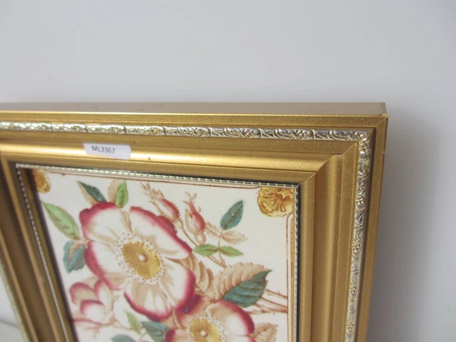 Vintage Ceramic Tile Art Nouveau Floral Flowers Roses Leaf Gilt Frame 6